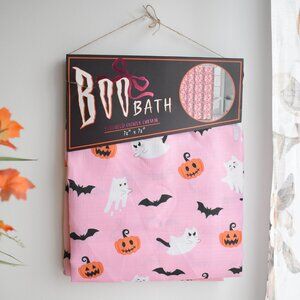 Halloween Pink Spooky Cute Jack O Lantern Pumpkin Ghost Cat Bats Shower Curtain